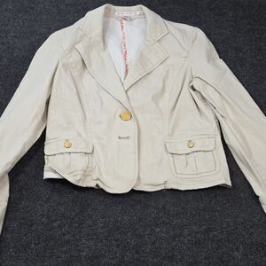 Nine & Co Weekend Womens Blazer Stretch Cotton Twill Jacket Khaki Tan 10 Vintage